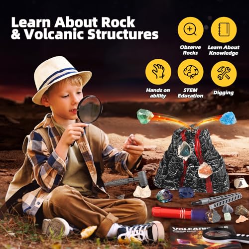 Woumserta Volcano Dig Kit 10 Rocks Excavation Kit Gemstone Rocks for Kids Fossil Volcano Toys Dig Kits for Rocks Collection Volcano Toys for Boys Girls 6 and up Year Old Birthday Gifts - Image 5