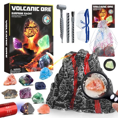 Woumserta Volcano Dig Kit 10 Rocks Excavation Kit Gemstone Rocks for Kids Fossil Volcano Toys Dig Kits for Rocks Collection Volcano Toys for Boys Girls 6 and up Year Old Birthday Gifts - Image 1