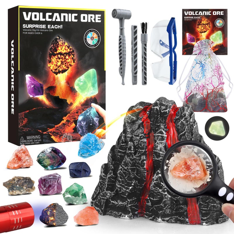 Woumserta Volcano Dig Kit 10 Rocks Excavation Kit Gemstone Rocks for Kids Fossil Volcano Toys Dig Kits for Rocks Collection Volcano Toys for Boys Girls 6 and up Year Old Birthday Gifts - Image 3