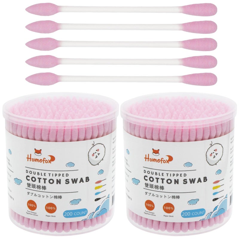 HOMEFOX Pink Cotton Swabs Precision Pointed  400 Count Pointy Cotton Buds Double Side Tightly Wrapped Cotton Tips Paper Stick Organic Soft Gentle LintFree CrueltyFree Pointy  Round Pink