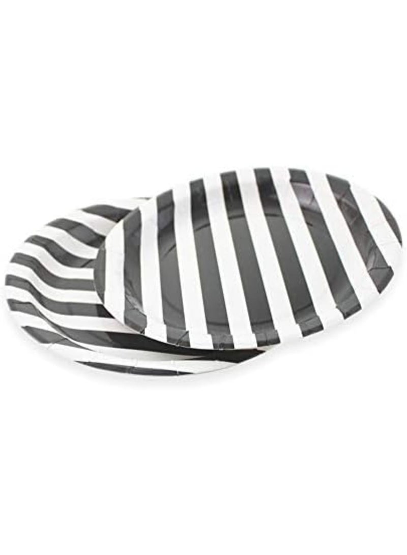 SYOSI Black Striped Paper Plates 72pcs - 9inch Round Party Plates for Dessert, Cakes, Fruits - Image 1
