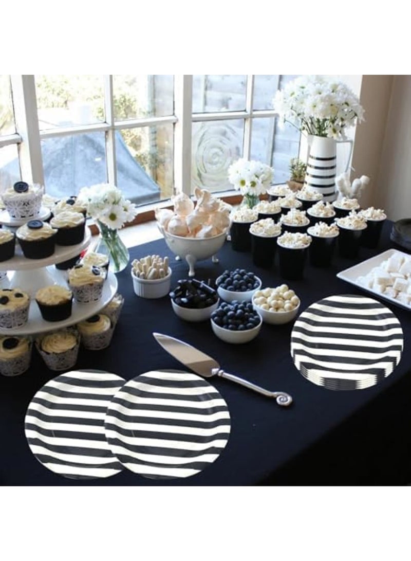 SYOSI Black Striped Paper Plates 72pcs - 9inch Round Party Plates for Dessert, Cakes, Fruits - Image 4