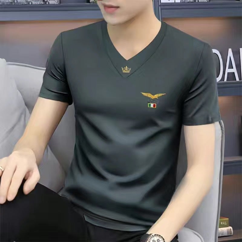 Trendy Handsome V-Neck Men'S Short-Sleeved T-Shirt Slim-Fit Casual Half-Sleeved Summer T-Shirt Sports Top For Men - Image 2