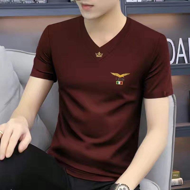 Trendy Handsome V-Neck Men'S Short-Sleeved T-Shirt Slim-Fit Casual Half-Sleeved Summer T-Shirt Sports Top For Men - Image 3