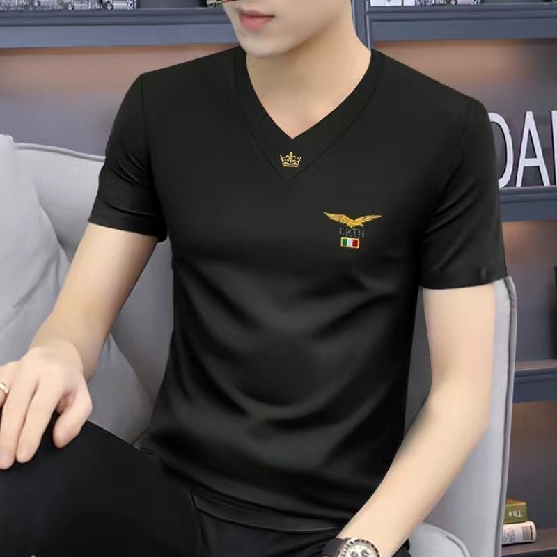 Trendy Handsome V-Neck Men'S Short-Sleeved T-Shirt Slim-Fit Casual Half-Sleeved Summer T-Shirt Sports Top For Men - Image 1