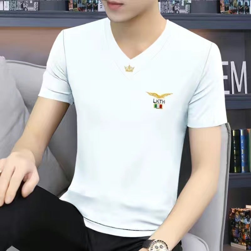 Trendy Handsome V-Neck Men'S Short-Sleeved T-Shirt Slim-Fit Casual Half-Sleeved Summer T-Shirt Sports Top For Men - Image 4