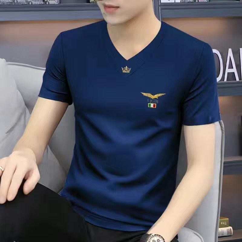 Trendy Handsome V-Neck Men'S Short-Sleeved T-Shirt Slim-Fit Casual Half-Sleeved Summer T-Shirt Sports Top For Men - Image 5
