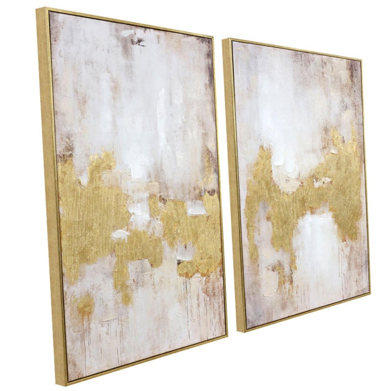 Zessonic 2 Piece Gold and Neutral Abstract Wall Art â€“ Modern Textured Canvas Prints with Hand-Applied Brush Strokes, Framed Artwork for Living Room, Bedroom, or Office, 20 x 28 Inches - Image 1