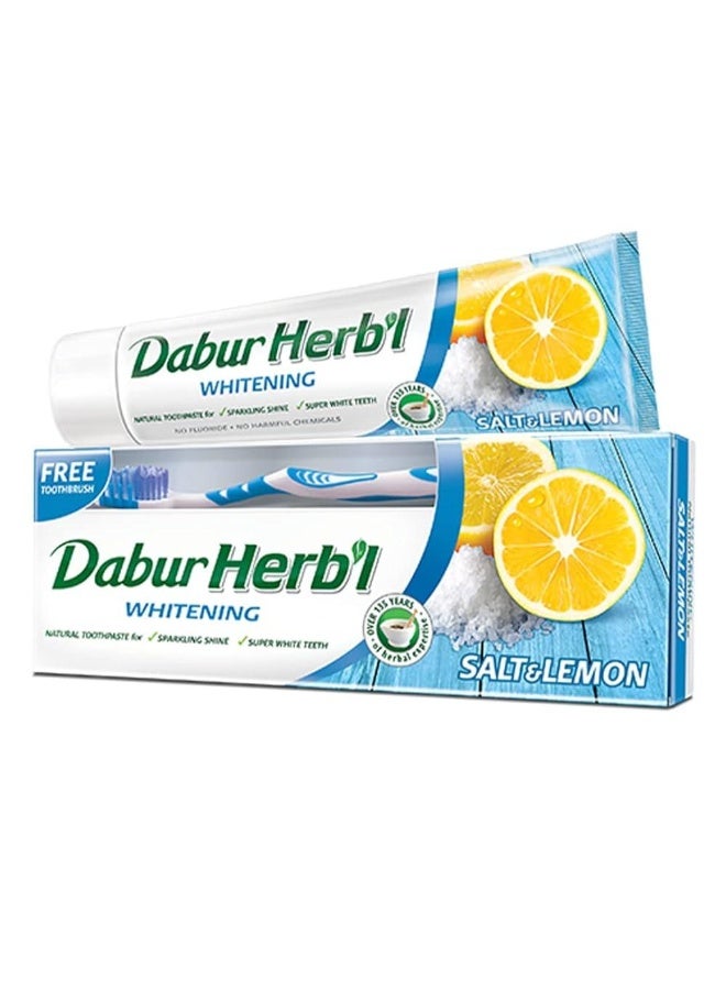 معجون أسنان دابور العشبي لتبييض الأسنان بالملح والليمون، 140 جم + فرشاة أسنان