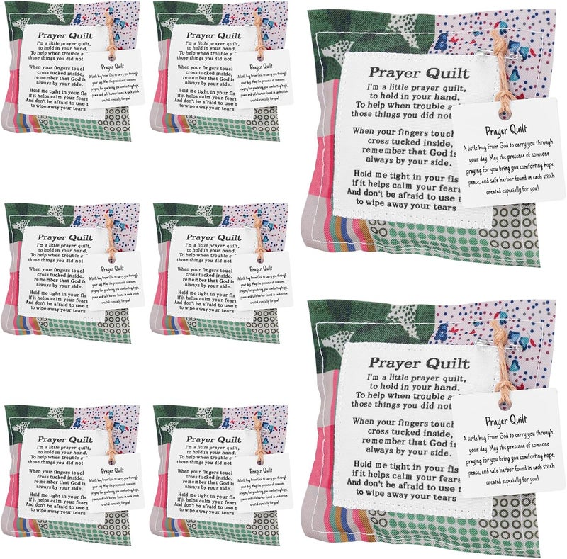 PLUVAVA 8 Pieces Mini Prayer Quilt with Cross Inside Pocket Prayer Quilts Squares Poem Patches Handmade Scripture Prayer Cloths for Religious Pastor Church Christmas Appreciation Gifts (8 PCS) ﻿ - Image 1