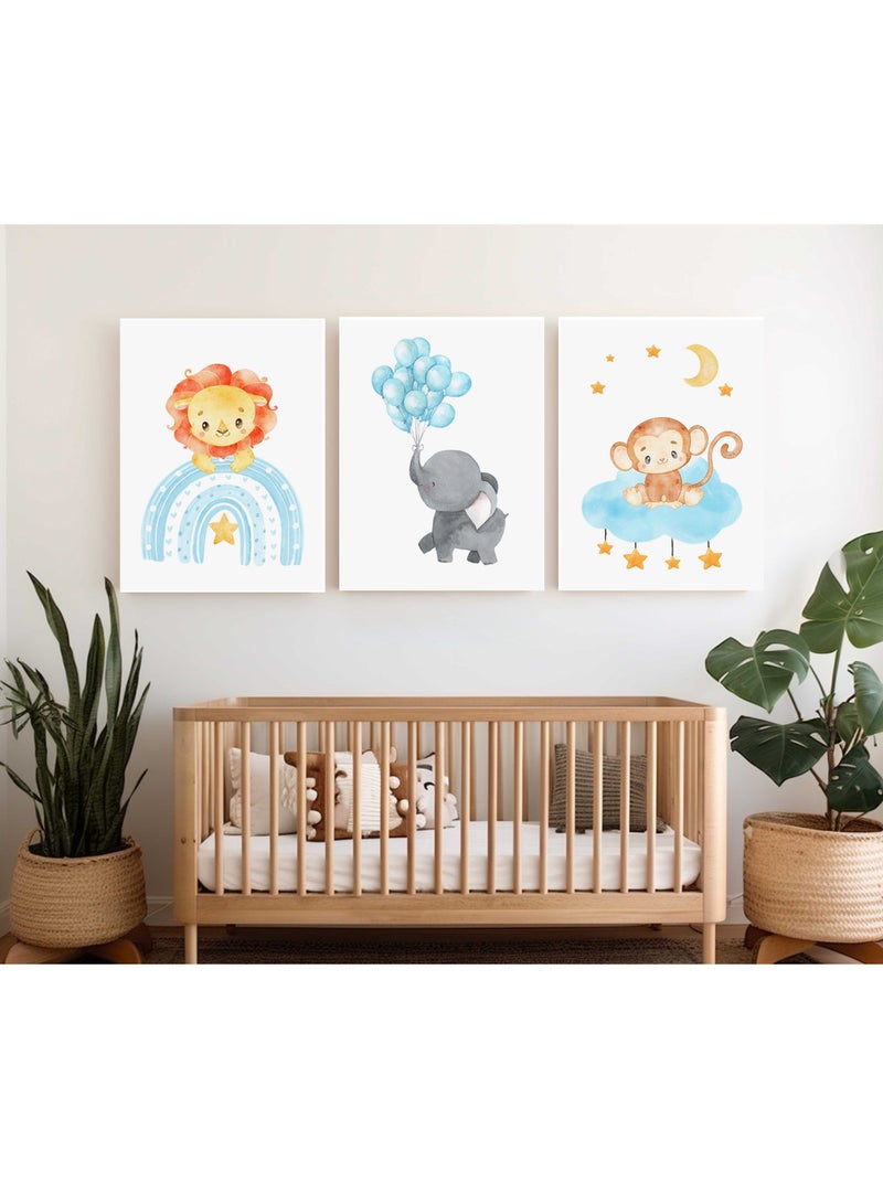 تابلوة اطفال 3 قطع 90cm x40 cm بسمك 10 مم بطباعة ديجيتال عالية الجودة -طبقة uv للحماية ضد الخدوش والأتربه - الاسد ملك الغابة ورفاقه  - Image 1