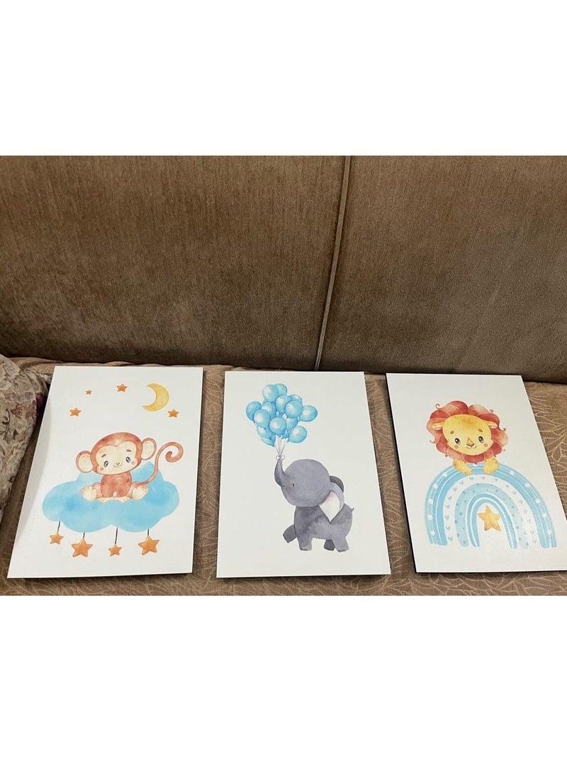 تابلوة اطفال 3 قطع 90cm x40 cm بسمك 10 مم بطباعة ديجيتال عالية الجودة -طبقة uv للحماية ضد الخدوش والأتربه - الاسد ملك الغابة ورفاقه  - Image 2