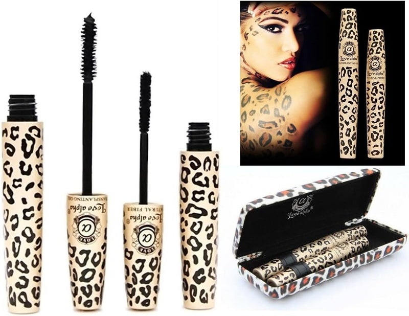 LOVE ALPHA Moodstruck Black Mascara Transplanting Gel Natural LENGTHENING Fibers in Animal Print Case UK SELLER