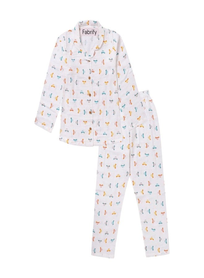 Fabrify Baby and Kids Cotton Printed Pyjama Set, Nightwear, Sleepwear, Trendy Nightsuit for Boys and Girls (Hot Wheels) (6-7 Y) Multicolour - Image 1