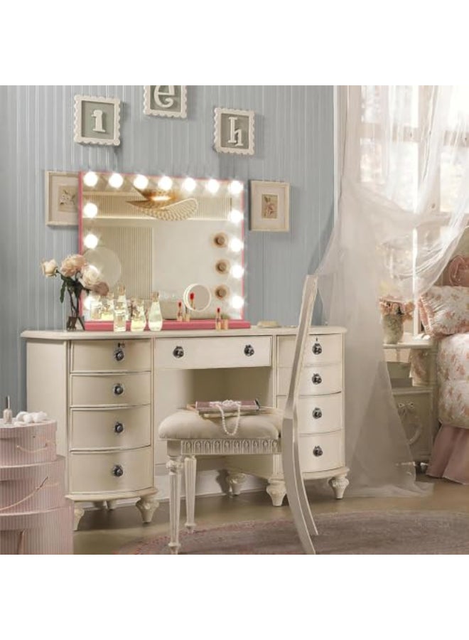 Ratsamee Pink Hollywood Vanity Mirror with Lights 15 Dimmable Bulbs 3 Color LightsMake Up Lighted Mirror Aluminum Metal Frame USB Charging Port23 x 18 - Image 3