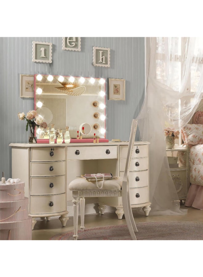 Ratsamee Pink Hollywood Vanity Mirror with Lights 15 Dimmable Bulbs 3 Color LightsMake Up Lighted Mirror Aluminum Metal Frame USB Charging Port23 x 18 - Image 4