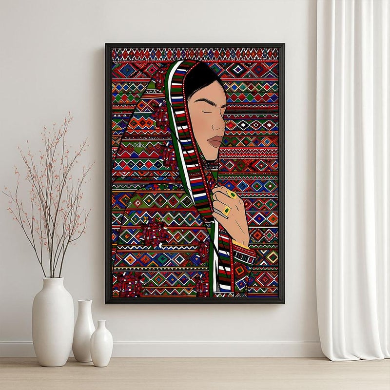 Marktna One canvas painting with a traditional Sadu art design and a hollow frame, measuring (60×90) cm. - Image 2