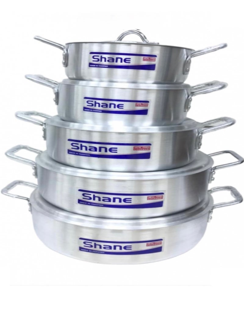 شين طقم قدور ألمنيوم عريض مكون من 5 قدور بمقبضين صناعة باكستاني ثقيل - Image 2