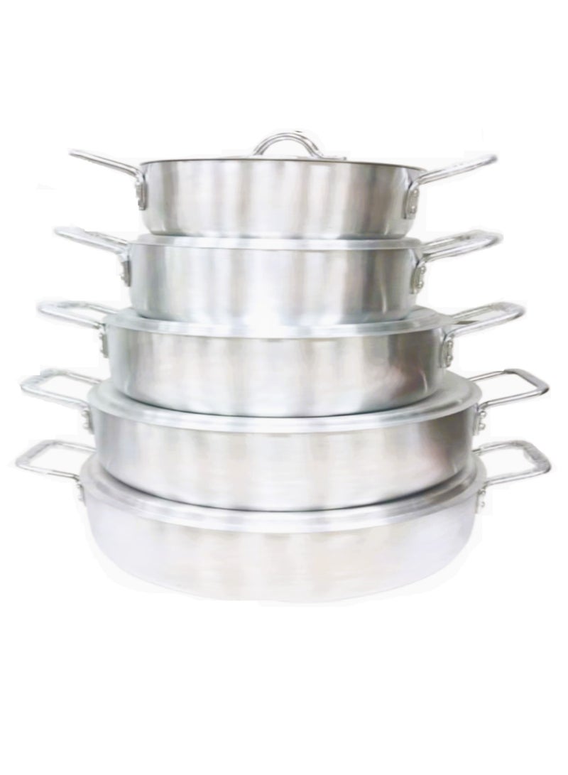 شين طقم قدور ألمنيوم عريض مكون من 5 قدور بمقبضين صناعة باكستاني ثقيل - Image 3