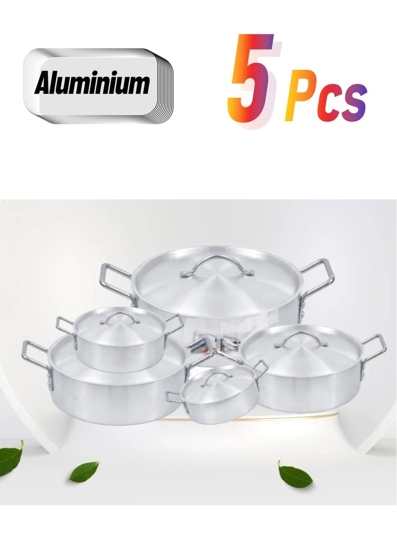 شين طقم قدور ألمنيوم عريض مكون من 5 قدور بمقبضين صناعة باكستاني ثقيل - Image 1