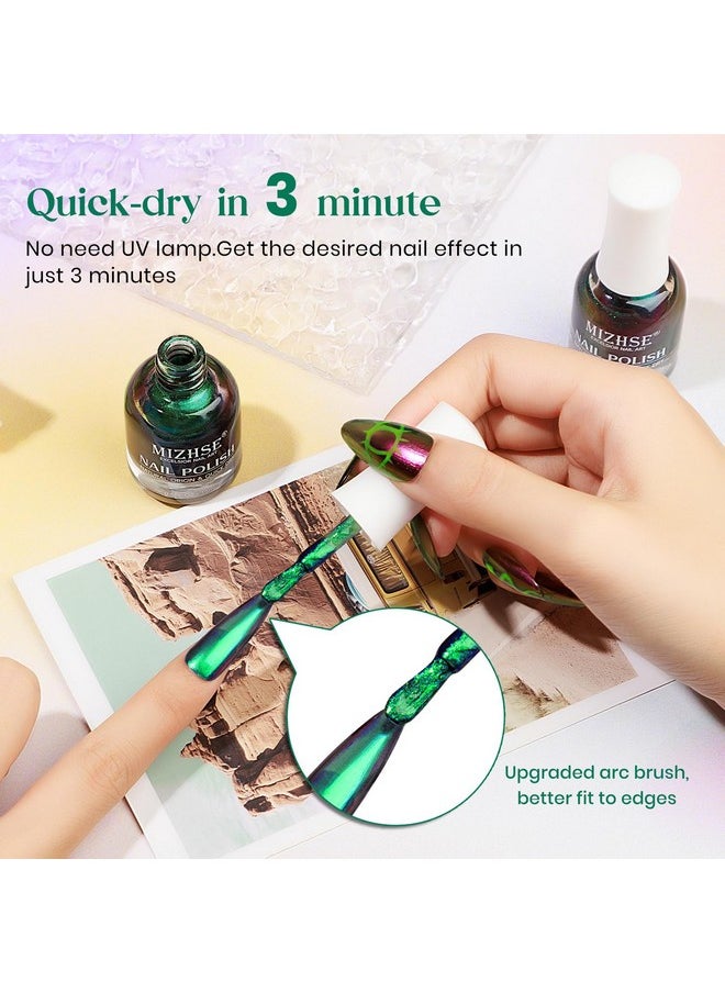 MIZHSE Chameleon Nail Polish Green Nail Polish Air Dry Fast 15Ml0.5 Fl Oz High Glossy Shiny Nail Pigment Holographic Nail Polish Nail Art Salon Manicure Home  - Image 3