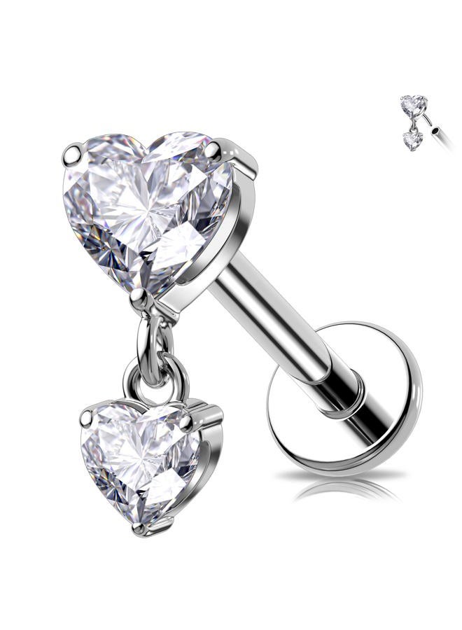 Melighting 16G Threaded Earring Titanium G23 Dangle Cartilage Earring Heart Threadless Push in Flat Back Earring Clear CZ Helix Earring Labret Tragus Stud for Women 6 mm - Image 1