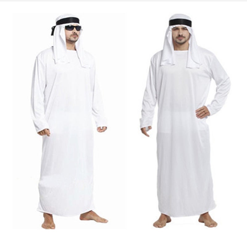FZ009 رداء الرجال نمط الشرق الأوسط الصيف رقيقة تنفس الأزياء الإسلامية الأداء اللباس مجموعة مع الحجاب والحزام ، البالغين الرجال مهرجان حزب المسرح الدراما الغريبة اللباس لعب الأدوار ، الأقمشة الراقية ، التطريز الرائع ، المزاج الأرستقراطي الأنيق - Image 3