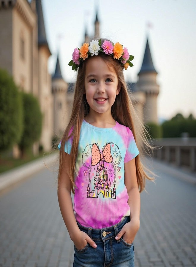 Blithestars Magic Shirt for Toddler Girls Magical Kingdom Tshirt Cute Castle Outfit Holiday Family Vacation Short Sleeve Tops(Tie-dye-a,5-6Years) - Image 2