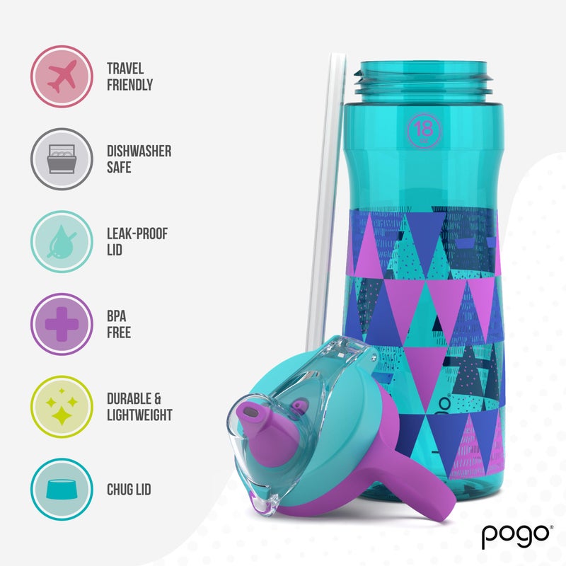 Pogo BPA-Free Tritan Kids Water Bottle with Silicone Soft Straw, Taffy Triangles, 18 oz. - Image 3