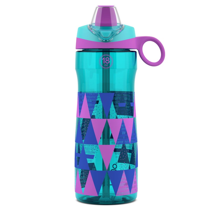 Pogo BPA-Free Tritan Kids Water Bottle with Silicone Soft Straw, Taffy Triangles, 18 oz. - Image 1