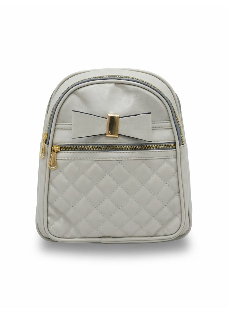 Elegant Quilted Bow Backpack – Premium Fashion Mini Backpack for Women-Grey - Image 1