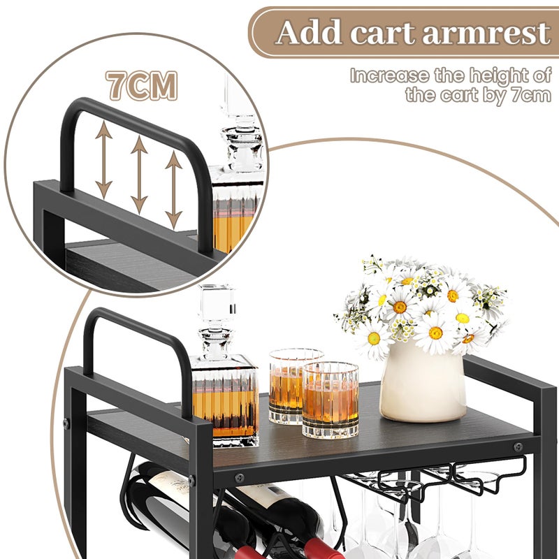 Vantimo Bar Cart for The Home, 3 Tier Kitchen Carts with Wheels, Small Rolling Cart with Glass Holders, Wine Rack, Mini Bar Cart for Kitchen, Dining Room, Living Room, 13.0" D x 17.0" W x 33.8" H, Black - Image 4