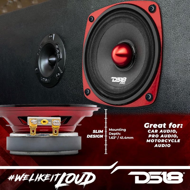 DS18 PRO-X4.4BMSL Car Speaker 4" Shallow Mid-Range Loudspeaker with Bullet 200 Watts Max Power 100 Watts RMS 4-Ohm - Image 2