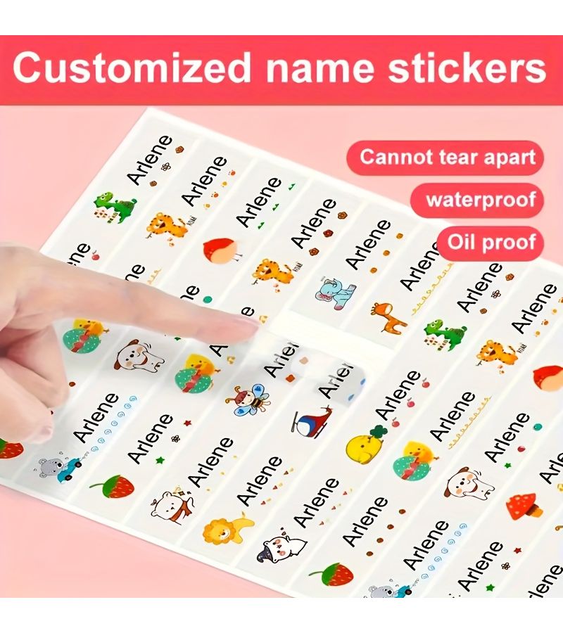 120Pcs Personalized Custom Transparent Name Stickers Animal Pattern Durable Tear Resistant - Image 1