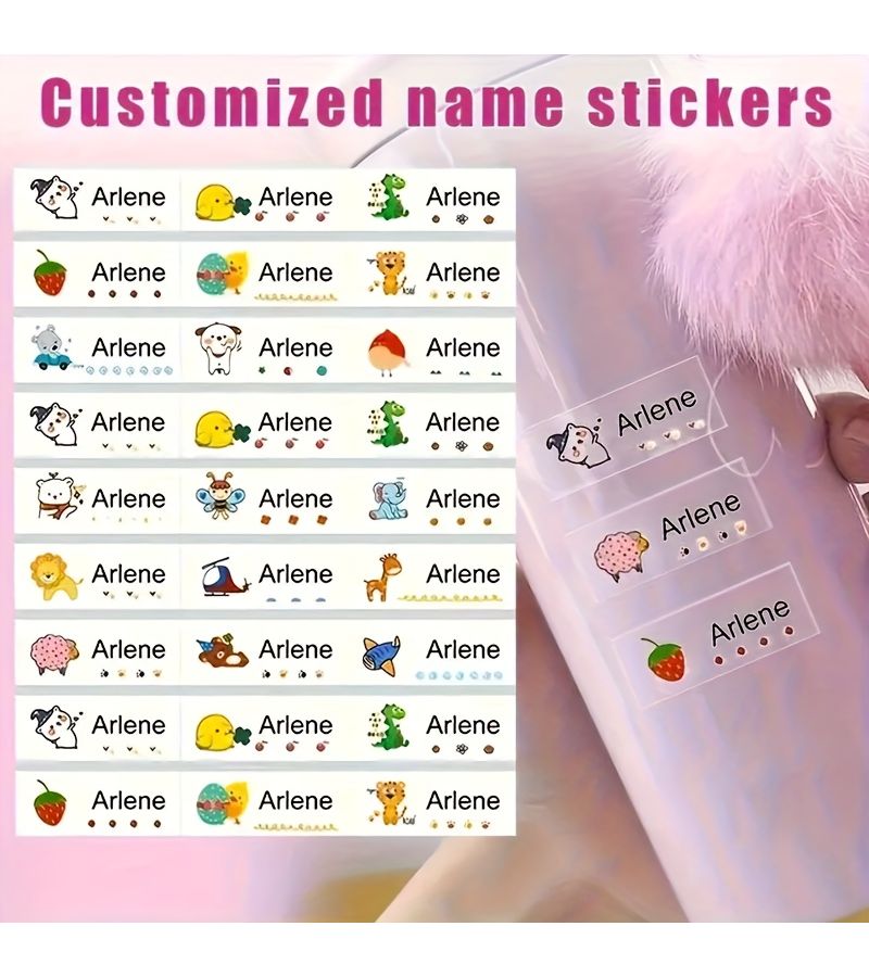 120Pcs Personalized Custom Transparent Name Stickers Animal Pattern Durable Tear Resistant - Image 4