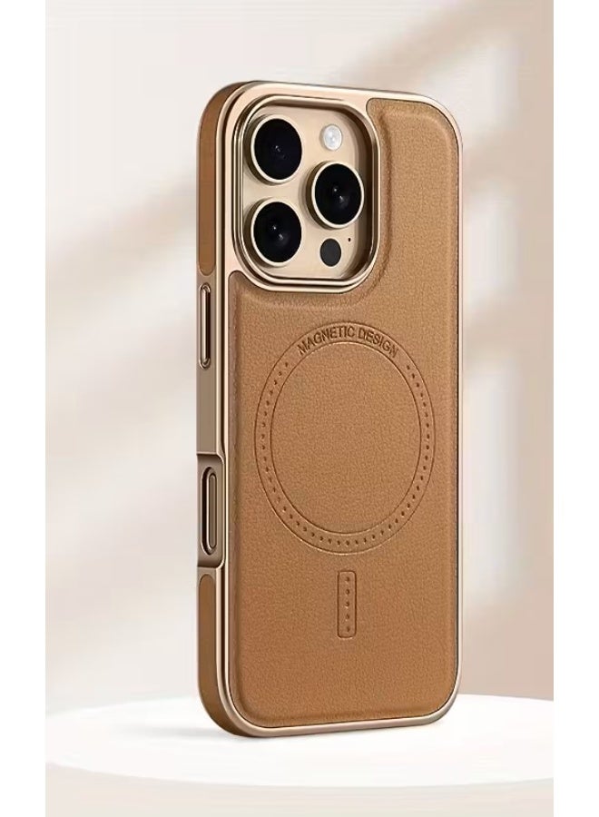 Temu Luxury soft faux leather phone case for iPhone 14 Pro Max, built-in strong magnet for easy wireless charging, elegant and luxurious design, high-end business style, scratch and wear resistant, - Image 1