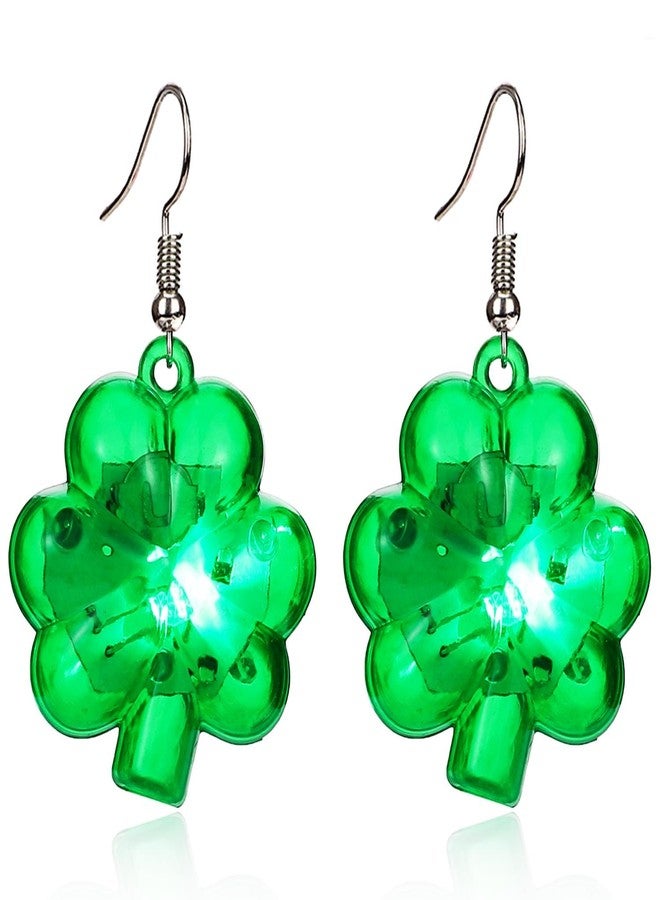 Aksod St. Patrick's Day Light Up Earrings Green Led Luck Clover Earrings Dangle Lightweight Plastic Led Shamrock Earrings Irish Holiday Carnival Earrings Jewelry for Women (Style A) - Image 1