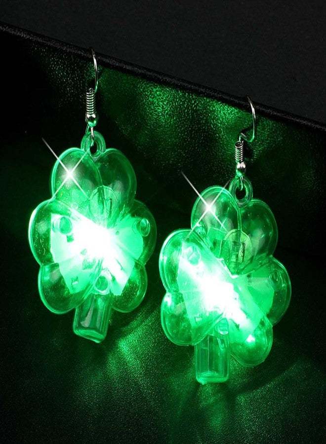 Aksod St. Patrick's Day Light Up Earrings Green Led Luck Clover Earrings Dangle Lightweight Plastic Led Shamrock Earrings Irish Holiday Carnival Earrings Jewelry for Women (Style A) - Image 3