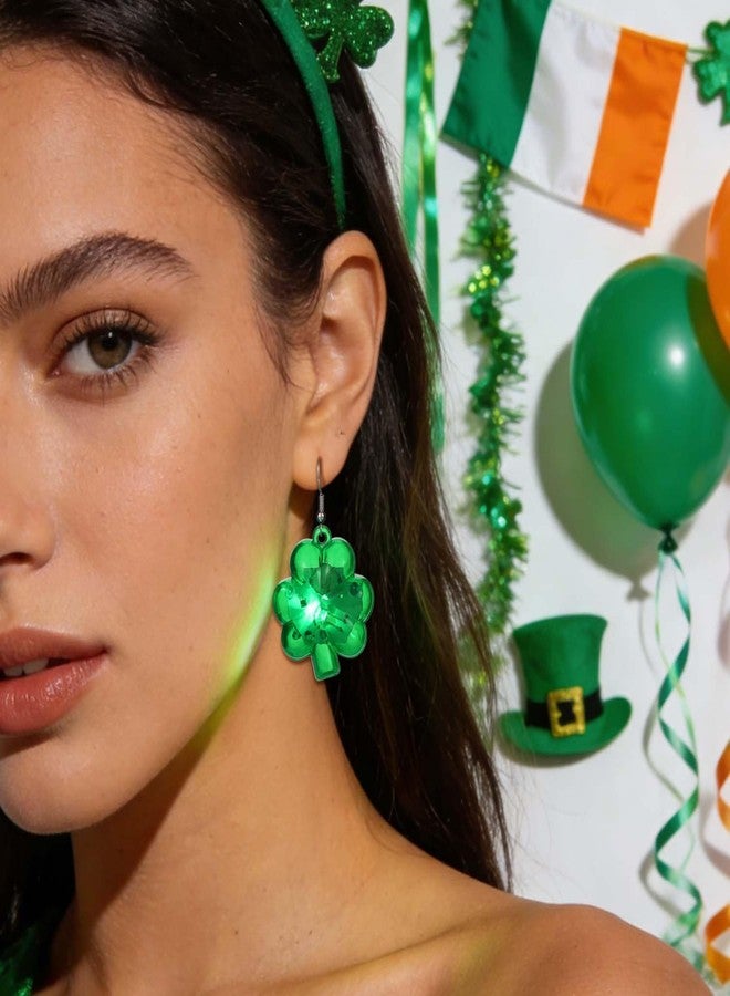 Aksod St. Patrick's Day Light Up Earrings Green Led Luck Clover Earrings Dangle Lightweight Plastic Led Shamrock Earrings Irish Holiday Carnival Earrings Jewelry for Women (Style A) - Image 2