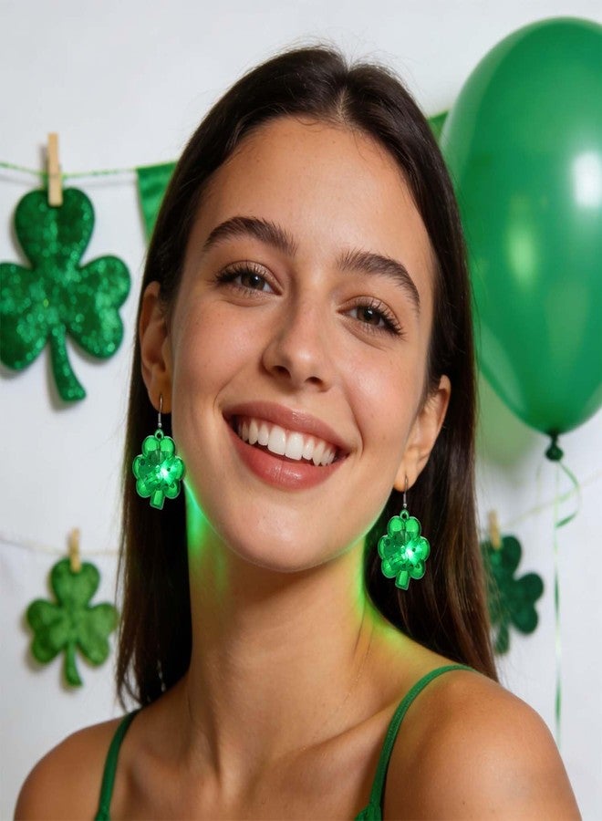 Aksod St. Patrick's Day Light Up Earrings Green Led Luck Clover Earrings Dangle Lightweight Plastic Led Shamrock Earrings Irish Holiday Carnival Earrings Jewelry for Women (Style A) - Image 4