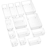 SMARTAKE 13-Piece Drawer Organizer with Non-Slip Silicone Pads, 5-Size Clear Desk Drawer Organizer Trays Storage Tray - Image 1