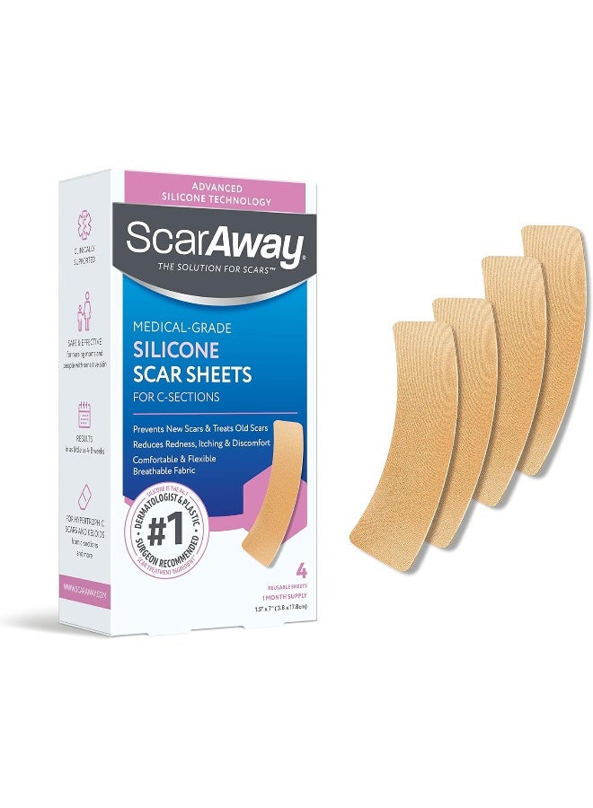 SCARAWAY C-Section Scar Treatment Silicone Adhesive Soft Fabric 4-Sheets Strips (7x1.5in) - Image 1