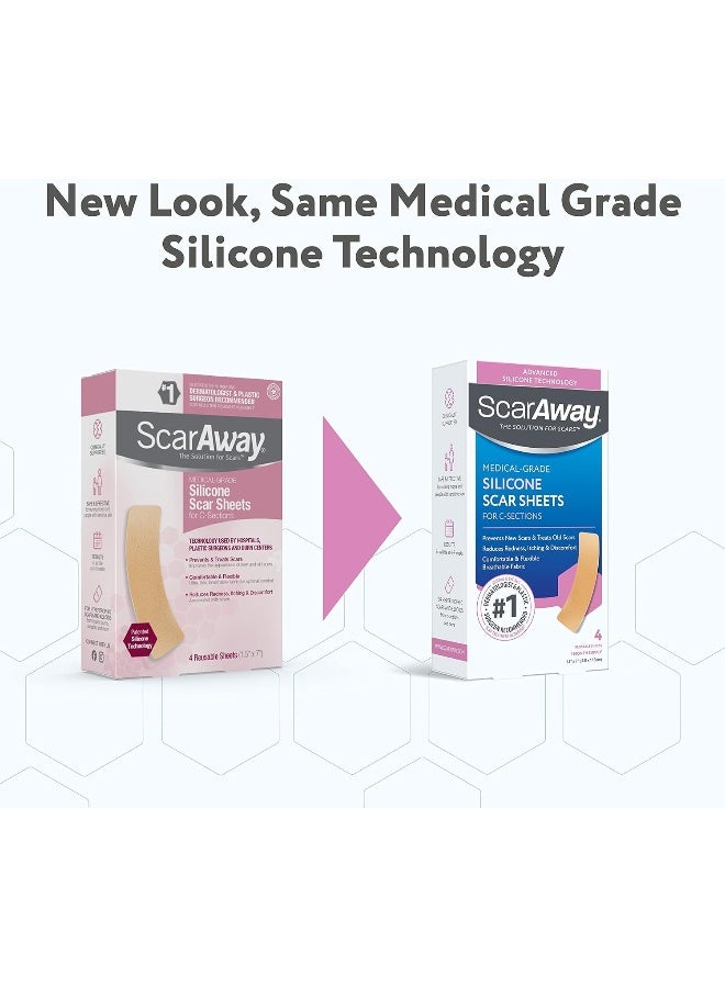SCARAWAY C-Section Scar Treatment Silicone Adhesive Soft Fabric 4-Sheets Strips (7x1.5in) - Image 2
