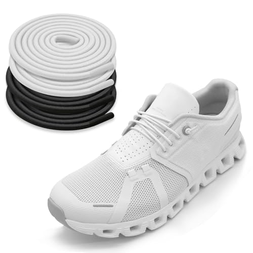 NDTEZUGT 2 Pairs 1/10" (2.5mm) Elastic Thin Shoe Laces, Stretch Round Shoelaces Shoe Strings Replacement for Sneaker,Tieless No Tie Laces for Adults and Kids (Black+White, 16''/40cm) - Image 1