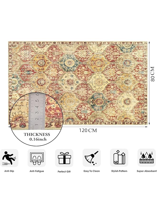 erorex Indoor Door Mat Retro Floor Mat Non Slip Washable Doormat Quickly Absorb Welcome Mats Low Pile Door Mats Inside Entryway Carpet Front Door Rug For Entrance 04 Red Orange 80 * 120Cm - Image 2
