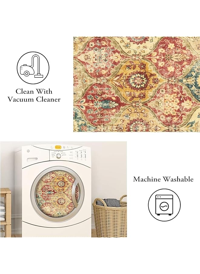 erorex Indoor Door Mat Retro Floor Mat Non Slip Washable Doormat Quickly Absorb Welcome Mats Low Pile Door Mats Inside Entryway Carpet Front Door Rug For Entrance 04 Red Orange 80 * 120Cm - Image 3