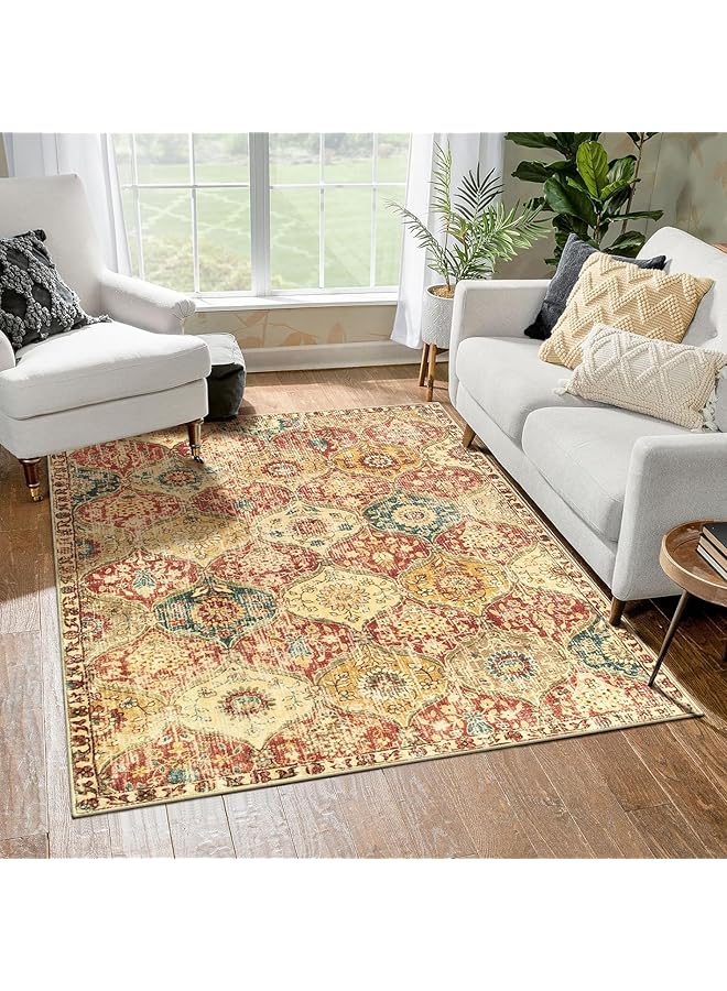 erorex Indoor Door Mat Retro Floor Mat Non Slip Washable Doormat Quickly Absorb Welcome Mats Low Pile Door Mats Inside Entryway Carpet Front Door Rug For Entrance 04 Red Orange 80 * 120Cm - Image 1