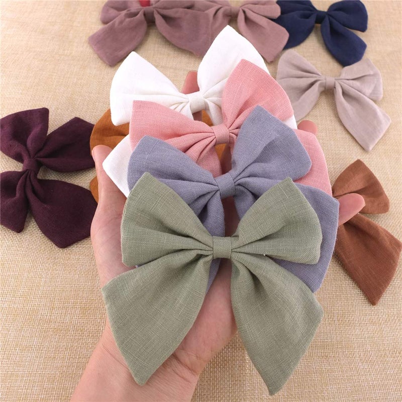 Baily Original Linen Bow Hair Clips Girls Women Large Sailor Bows Baby and Mom Hair Alligator Clips White Navy Neutral Bow - Image 3