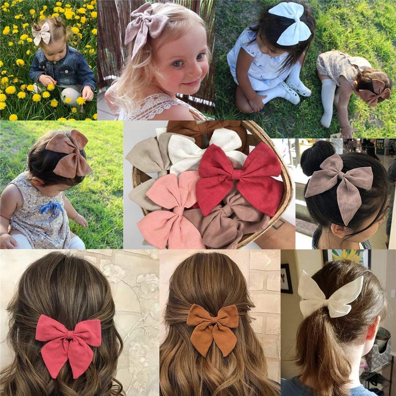 Baily Original Linen Bow Hair Clips Girls Women Large Sailor Bows Baby and Mom Hair Alligator Clips White Navy Neutral Bow - Image 2