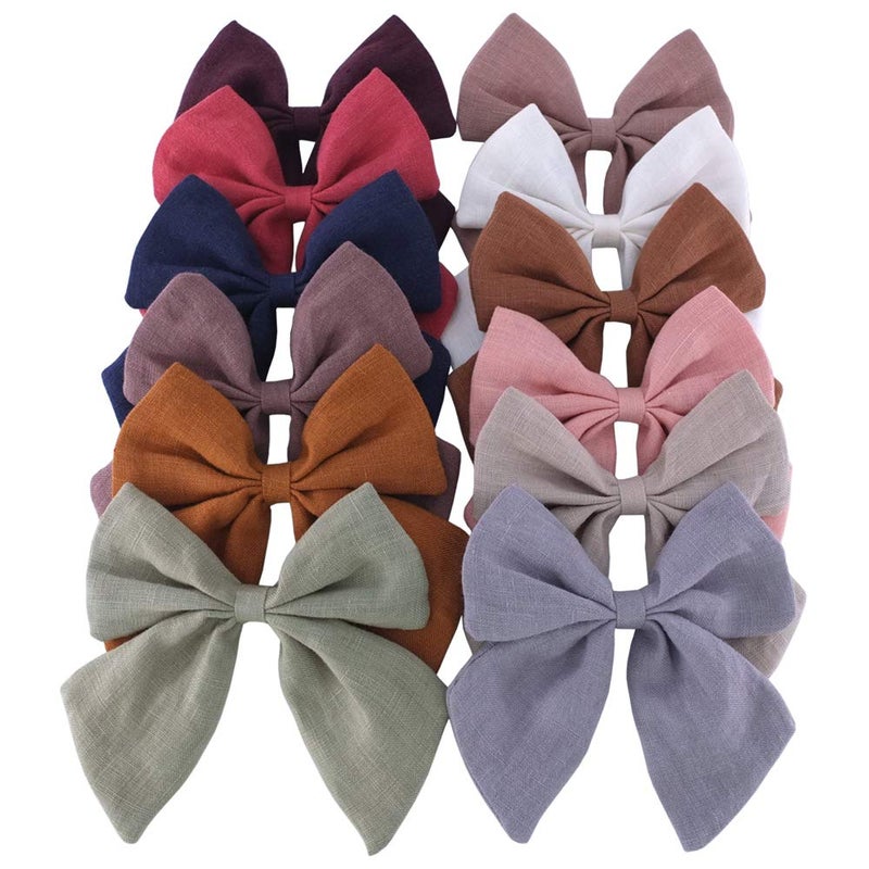 Baily Original Linen Bow Hair Clips Girls Women Large Sailor Bows Baby and Mom Hair Alligator Clips White Navy Neutral Bow - Image 1
